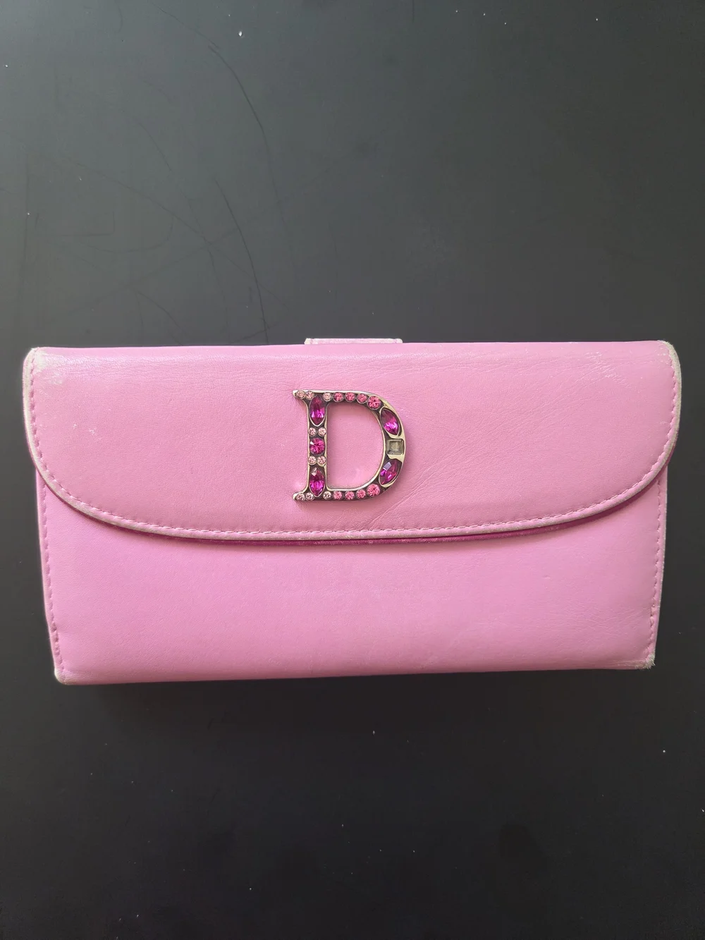 Pink Dior Clutch Wallet with Crystal Accent